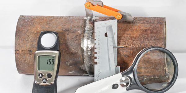 Inspector examining weld